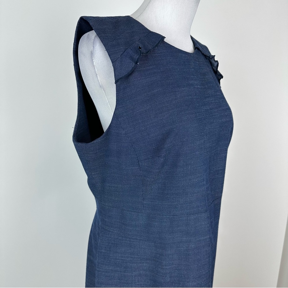 Ann Taylor Blue Navy Ruffle Shoulder Shift Dress Size 12 - Picture 5 of 12